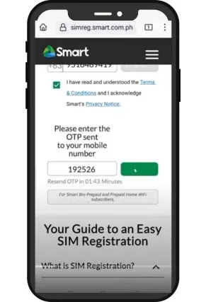 This image is used for how to verify your Smart Sim number.